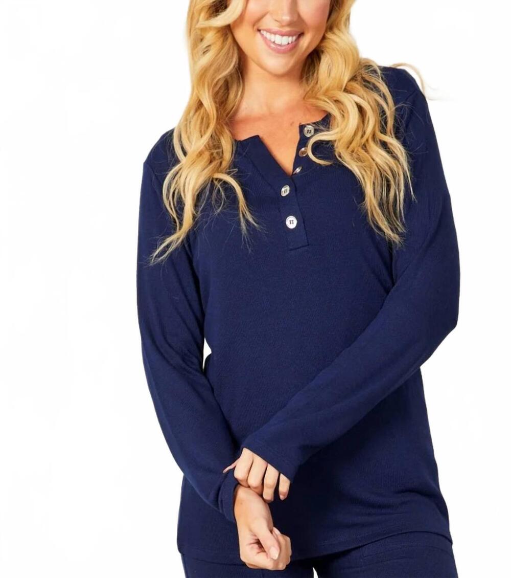NEW FRENCH KYSS button detail long sleeve top in navy